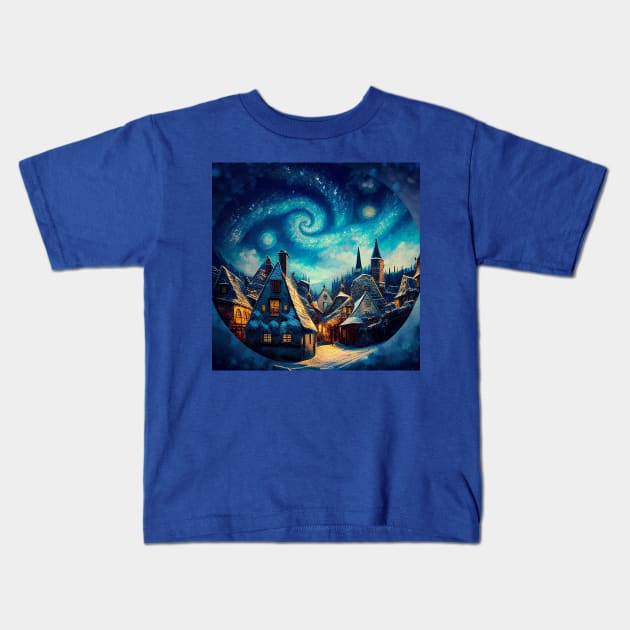 Starry Night Over Hogsmeade Village Kids T-Shirt by Grassroots Green